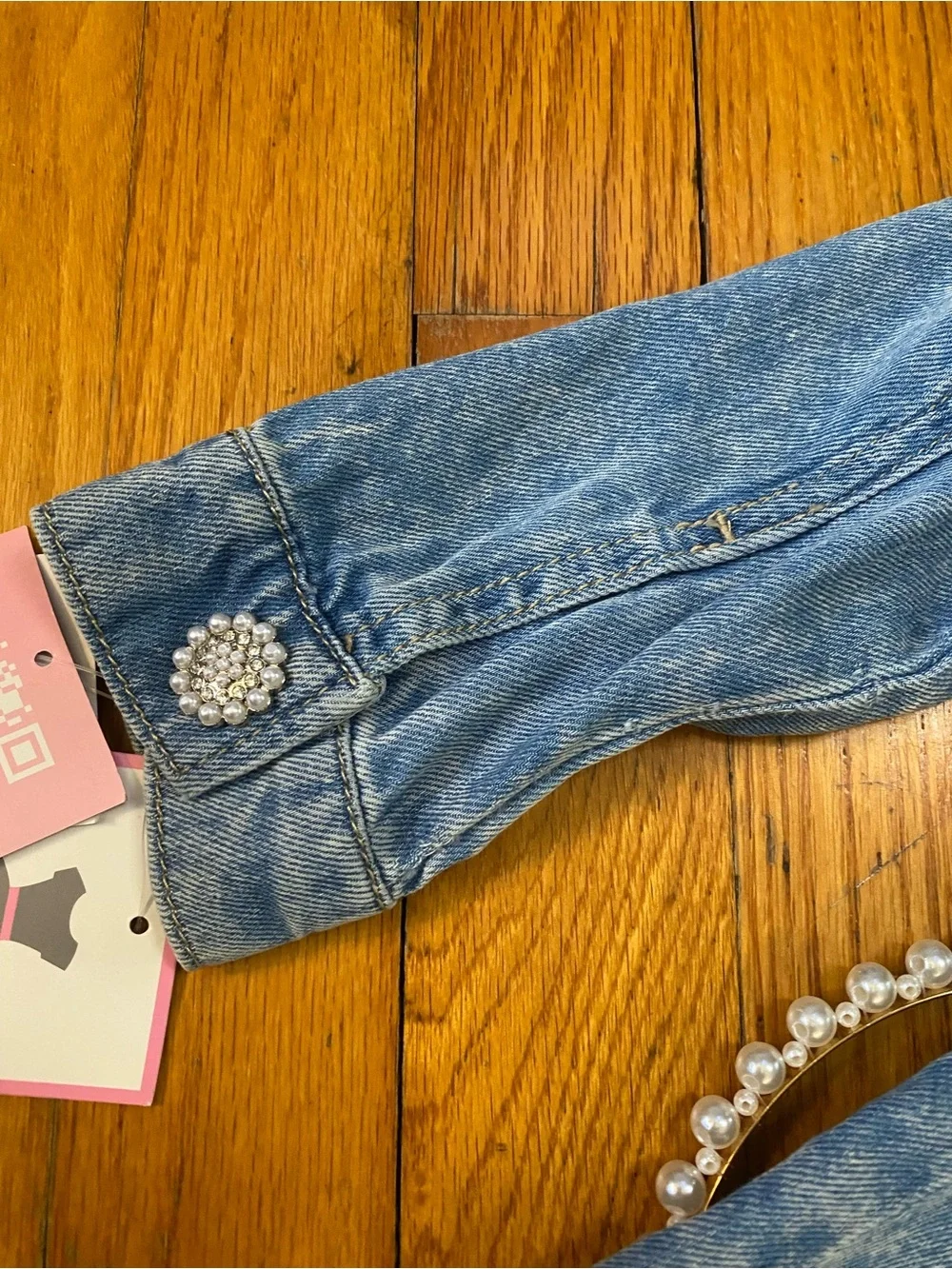 Rare Editions Light Blue Denim Dress with Crystal Buttons & Matching Headband 2T